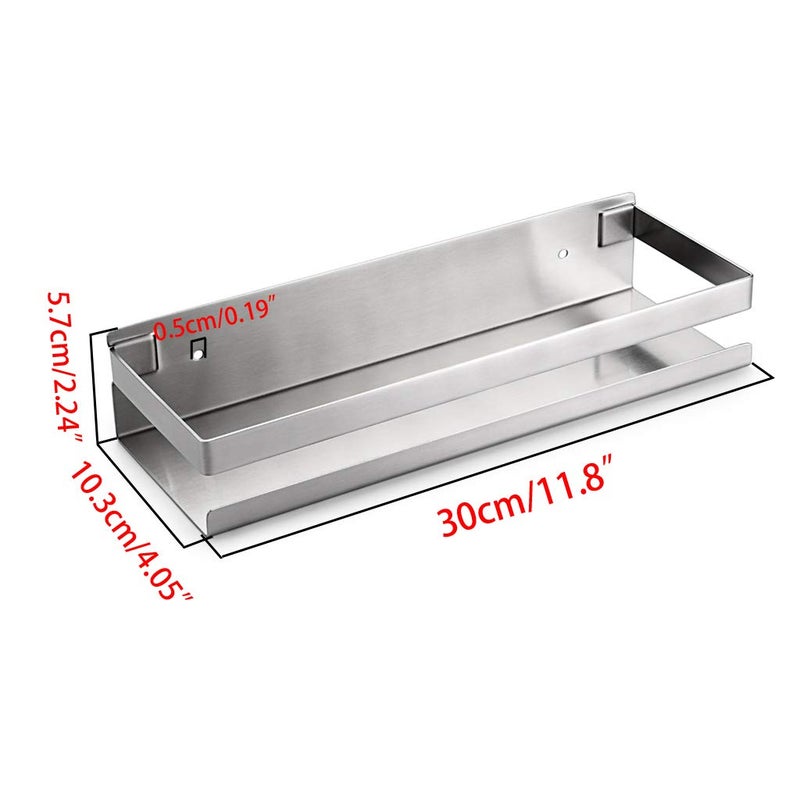 OwnMy Bathroom Shower Shelf Stainless Steel Bath Kitchen Basket Shower Caddy Rack, Rustproof Metal Bathroom Storage Floating Shelves Wall Mounted Shower Corner Rectangular Shelf - 12 Inch Silver - Image 2